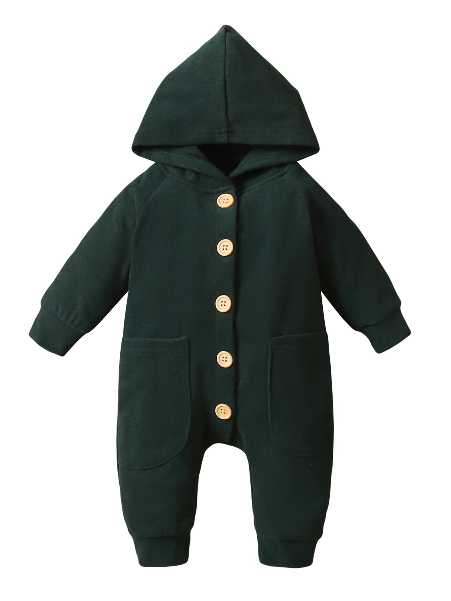 Winter Warm Baby Long Sleeve Boy Girls Hooded Romper Jumpsuit Clothes One Piece 