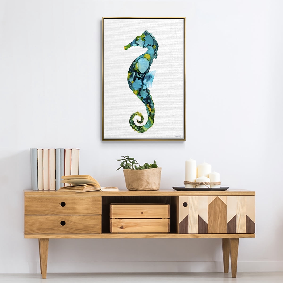 Seahorse Framed Premium Gallery Wrapped Canvas - Ready to Hang - 25 x 37 - Gold Floating Frame