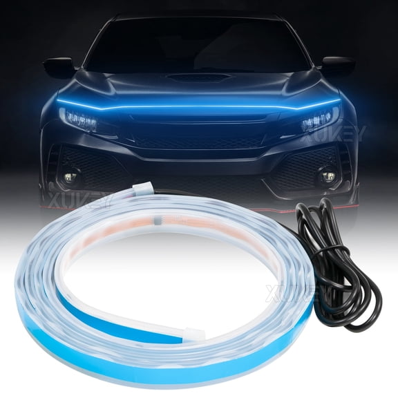 AUTOXBERT 70Inch Car LED Daytime Running Light Strip Flexible Dynamic LED Hood Light ICE-BLUE