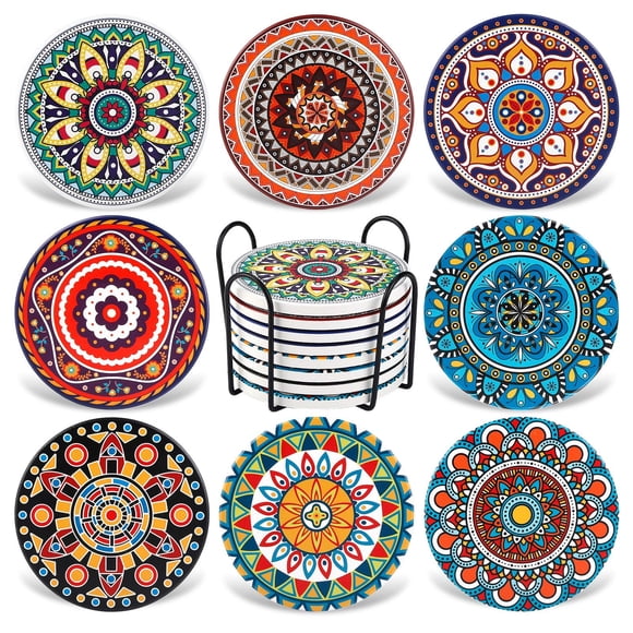 Posavasos AODINI set de 8 de cerámica absorbente con diseño mandala