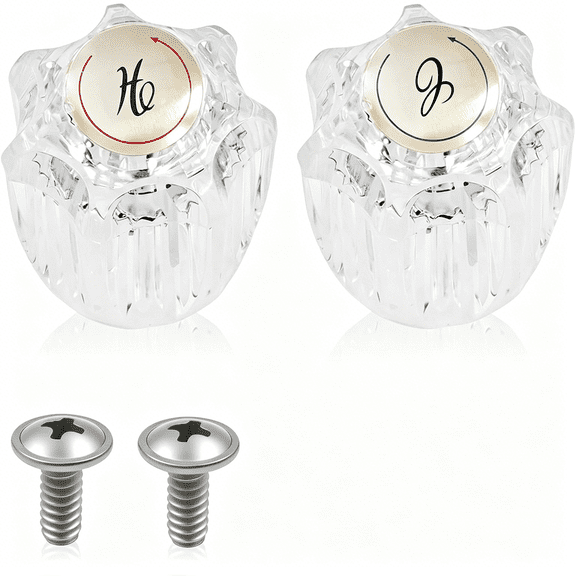 HIBIBUD 2PCS Clear Acrylic Faucet Handles Knobs Replacement Kit,Bathtub Sink Faucet Rebuild Trim Set Compatible with Delta Delex Peerless Faucets,Includes Screws