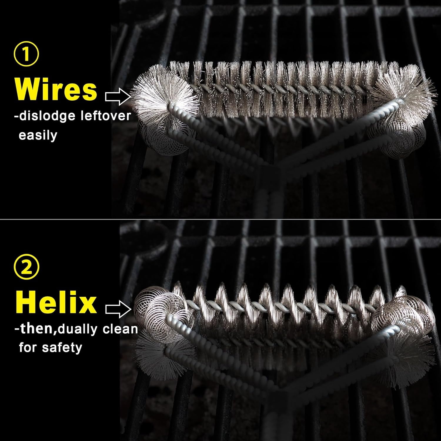 Grill Brush [Wire + Helix] Combined BBQ Brush - Safe & Efficient Grill Cleaning Brush - 18" Grill Cleaner Brush Scrubber for Gas/Porcelain/Charbroil Grates – BBQ Accessories Gifts for Men/Dad