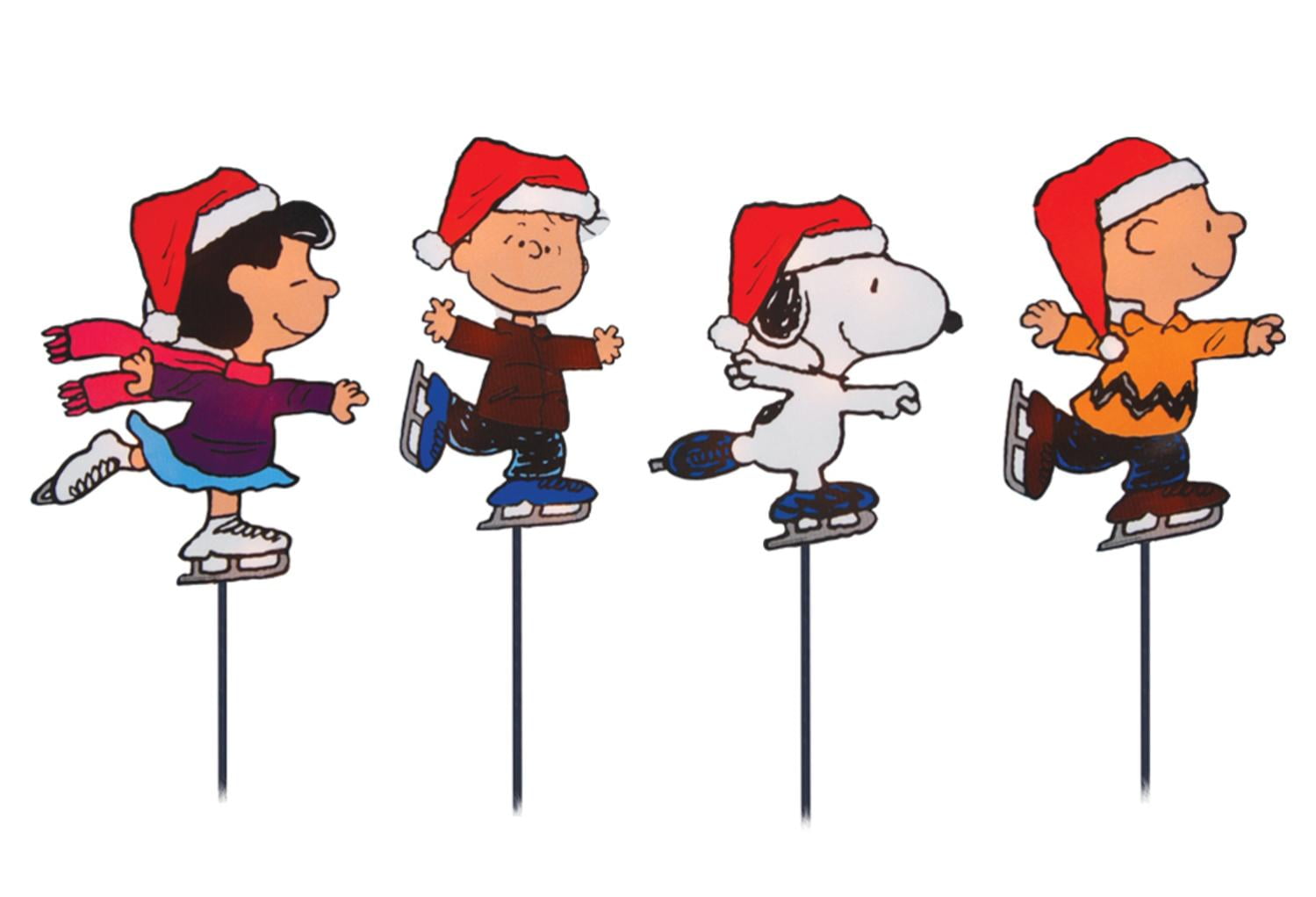 Set of 4 PreLit Snoopy and Peanuts Ice Skating Christmas Pathway
