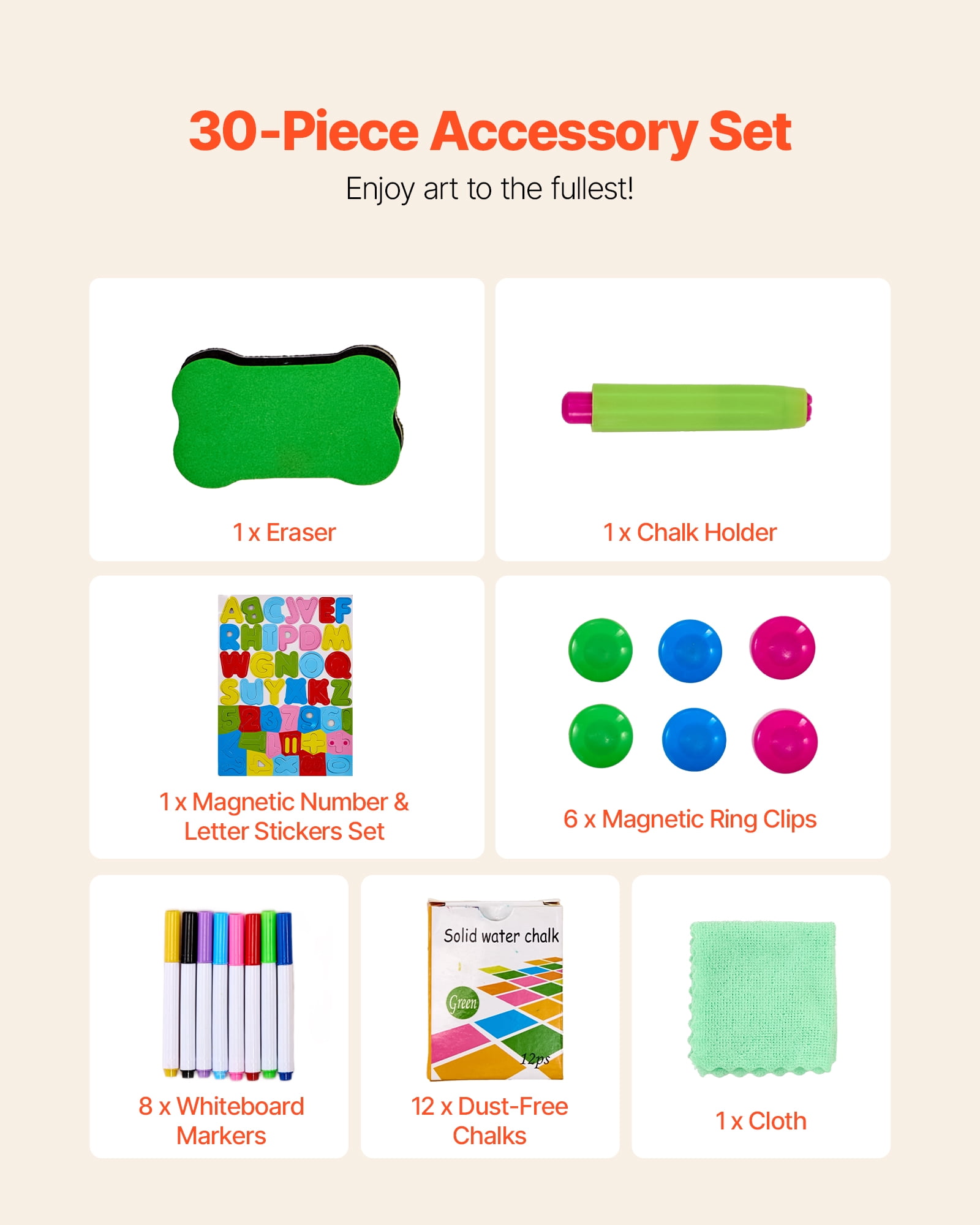 VEVOR Art Easel for Kids, 2-in-1 Wooden Double-Sided Kides Art Easel with Magnetic Whiteboard & Chalkboard, Adjustable Standing Rotatable Foldable Drawing Board with Painting Accessories for Boy Girl