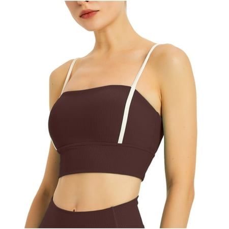 Xunlbb T Shirt Bra Clearance Plus Size Ladies  Ribbed Shock-absorbing Fitness Slim Shoulder Straps Beautiful Back Yoga Clothes Suspender Sports Bra(Coffee S)
