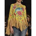 thumbnail image 3 of Blusas florales vintage para mujer, suéter elegante de primavera y otoño de 2024, capa con dobladillo de borlas irregulares de gran tamaño, capa bohemia para mujer, 3 of 4