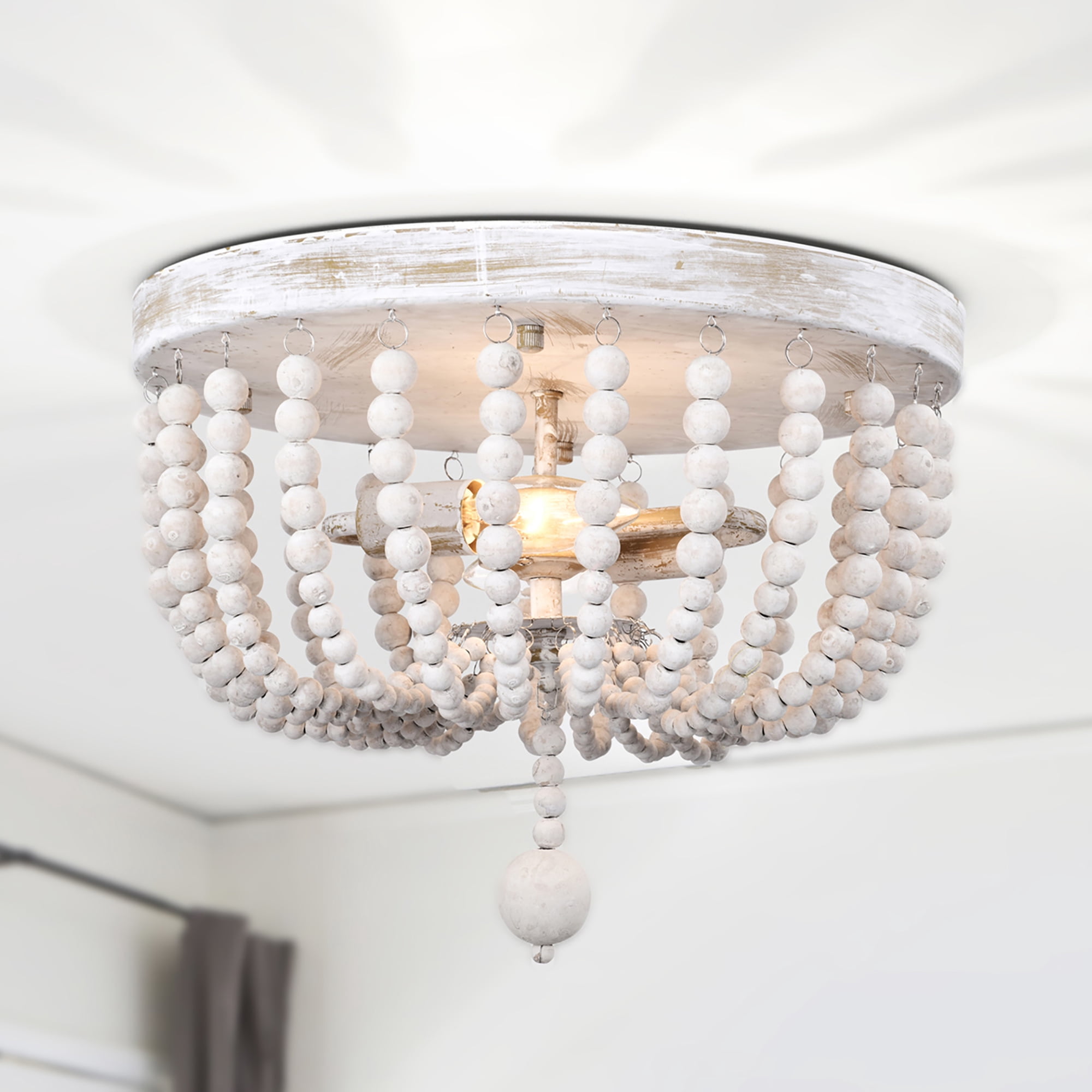 Aileen 14 in. 2-Light Indoor Weathered White and Matte Gold Finish Flush Mount with Light Kit