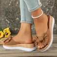 thumbnail image 4 of Rokment Bow Platform Wedge Sandals for Women Fashion Casual Bowknot Open Toe Chunky High Heel Dress Slip on Comfortable Walking Slides Summer Beach Vacation Brown Size 7, 4 of 7