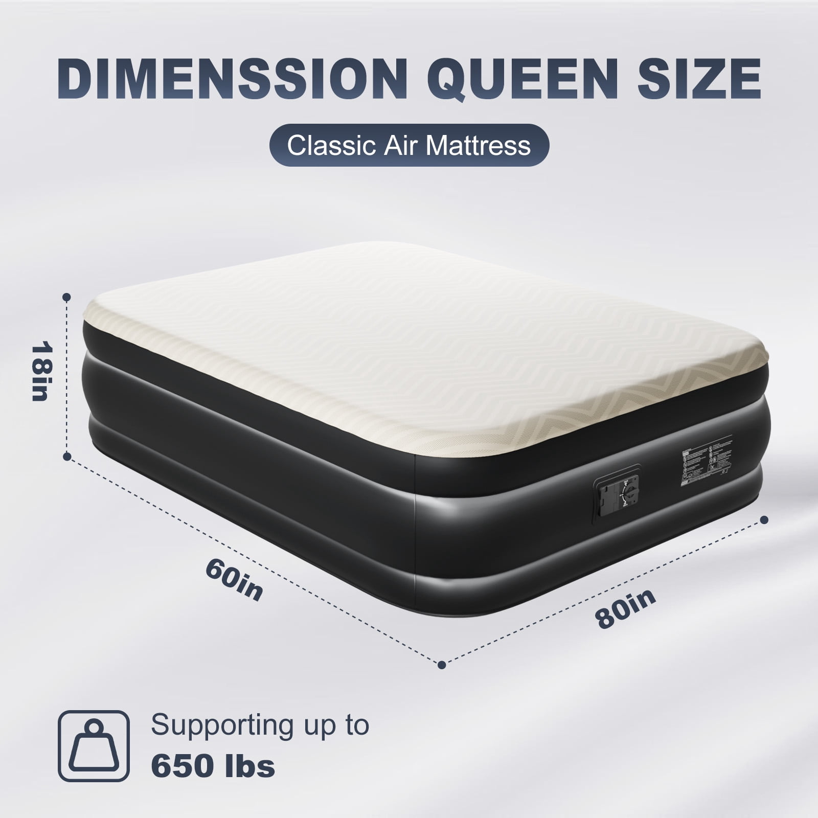 Ktaxon 18" Queen Air Mattress, Foam Flocking Airbed with Built-in Pump,Elevated Inflatable Bed for Home Cmaping & Guests, Beige & Black