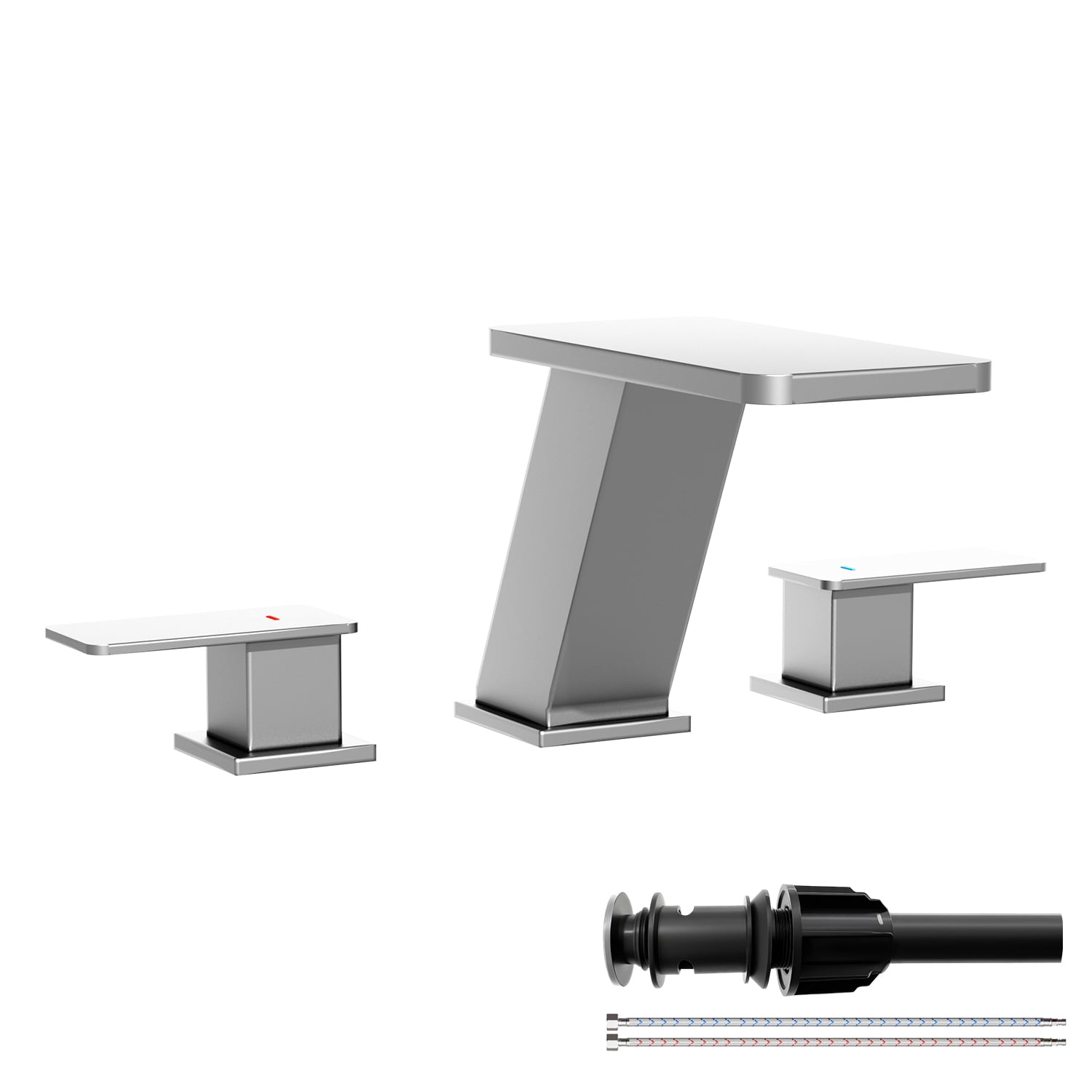 Elite 8 in. Waterfall Widespread 2-Handle Bathroom Faucet, 3-Hole Sink Faucet with Pop-Up Drain, Brushed Nickel