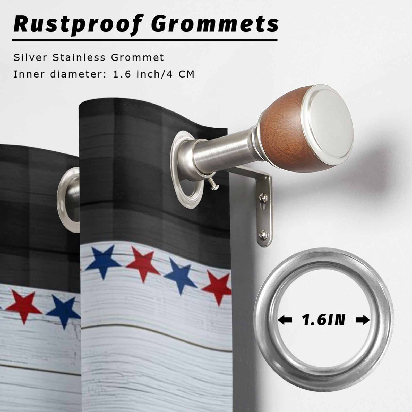 Independence Day Outdoor Curtains for Patio, Orange Blue Plaid Bow Red Star Wood Striped Sunshade Privacy Drapes Grommet Waterproof Outside Curtains for Porch/Cabana/Balcony 54"x 108", 1 Panel