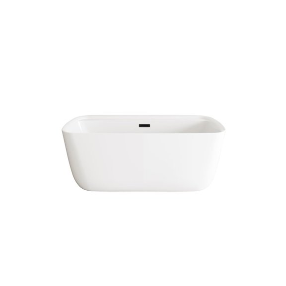 Elegant Kitchen and Bath 59 inch Soaking Bathtub in Glossy White with Matte Black Trim