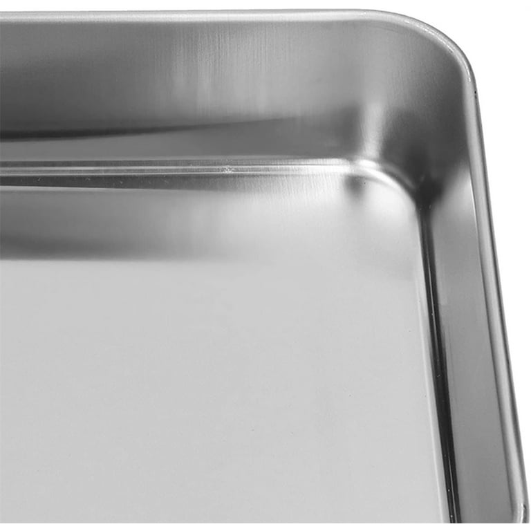 E-far Small Baking Pan with Lid, 9.4”x 7” x 2” Stainless Steel Rectangle  Sheet Cake Pans for Toaster Oven, Metal Covered Bakeware for Cakes Brownies