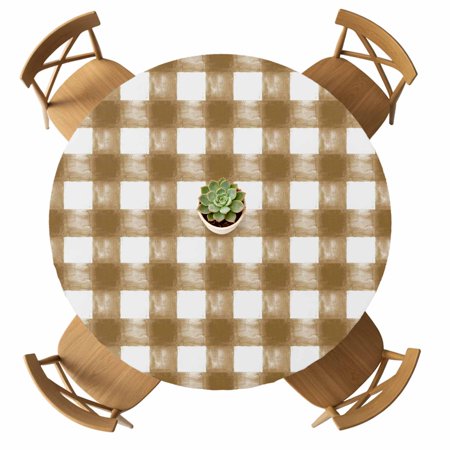 Round Fitted Tablecloth with Elastic Buffalo Check Watercolor Tablecloths Waterproof Oil Proof Brown Plaid FarmHouse Table Cover for Kitchen Dinner Party Picnic Fits Tables up to 36 - 44 Diameter