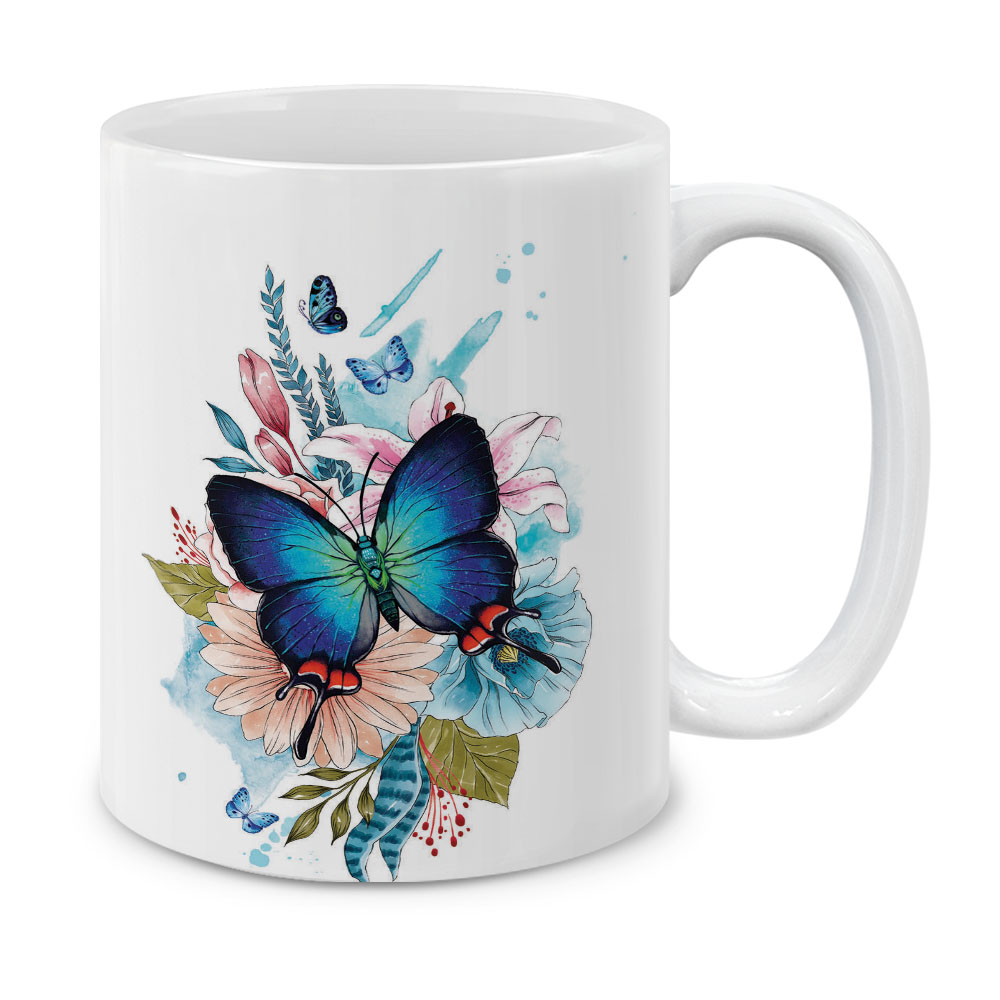 MUGBREW 11 Oz Ceramic Tea Cup Coffee Mug, Crowned Hairstreak Butterfly Flower