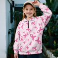 thumbnail image 2 of Uorisanigo Girls Half Zip Cropped Pullover Sweatshirt Oversized Sweatshirts Breast Cancer Awareness Long Sleeve Athletic Tops Fall Fashion Outfits Clothes Kids Hoodies Size 5-6, 2 of 7