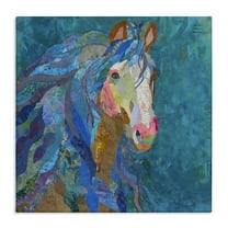 Stupell Industries Blue Collaged Pegasus Animals Painting Wrapped Canvas Art Print Wall Art, 24 x 24