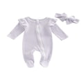 thumbnail image 1 of Baby Girls Romper Suit  Long Sleeve Zipper Ruffle Patchwork Casual Party Street Spring Romper+Headband, 1 of 7