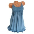 thumbnail image 1 of Women Lace Crochet Stitching Crew Neck Sleeveless Mini Dress, 1 of 3