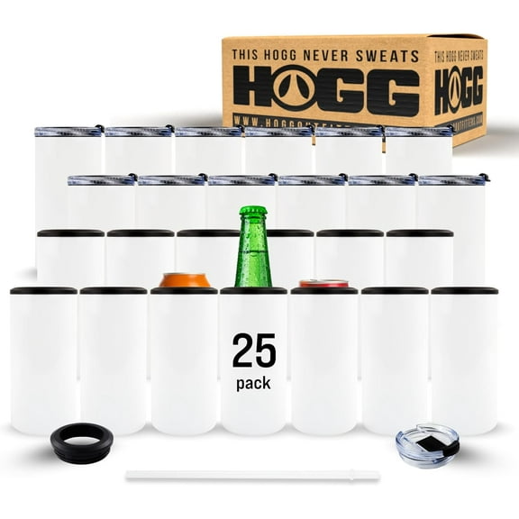 Hogg Sublimation Can Cooler - 25 Pack, Bulk 4 in 1 Can Cooler Tumbler, Craft Sublimation Blanks, Insulated Stainless Steel Drink Holder