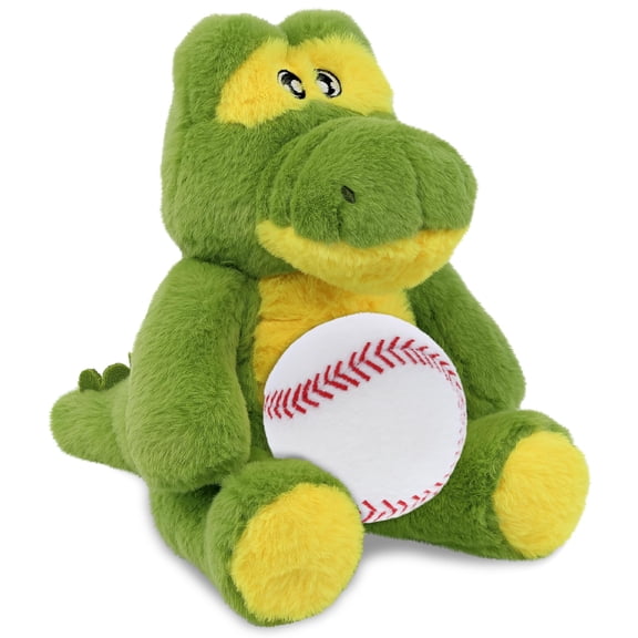 DolliBu Eco-Friendly Alligator Stuffed Animal with Baseball Plush - Soft and Huggable Alligator Gift, Cute Wild Animal Plush with Plush Baseball Toy for Kids, Adults - 9 Inches