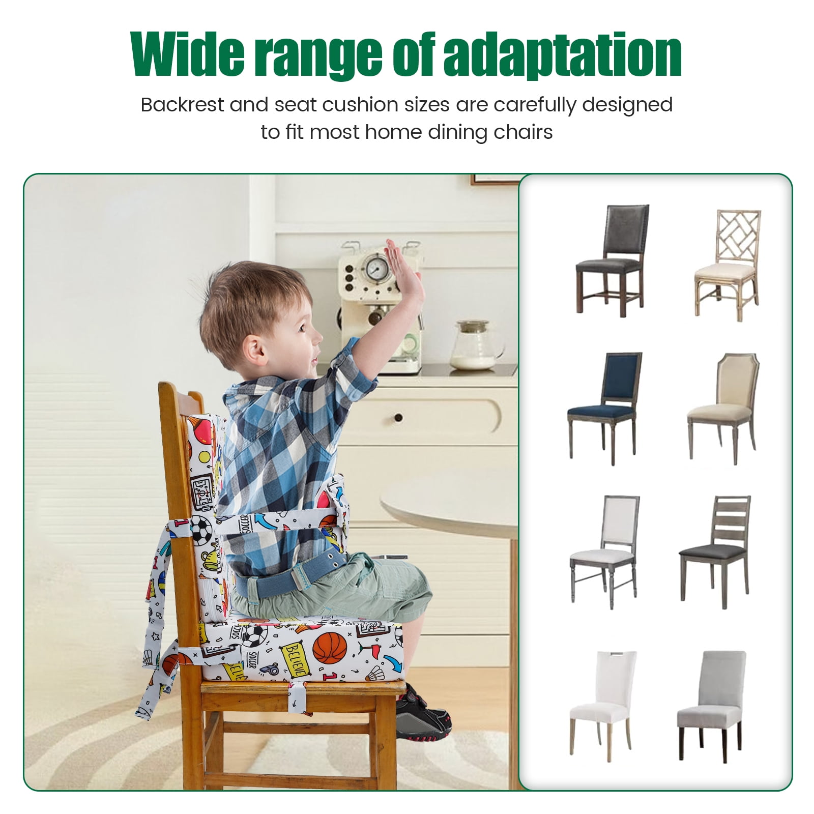 Dznils Toddler Booster Seat for Dining Table, with Backrest, Safety Buckles, Non-Slip Bottom, White