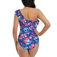 thumbnail image 5 of Uemuo Blue Skull Flower Print Women's One Piece Swimsuit Asymmetrical Neck Bathing Suit One Shoulder Side Cutout Ruffle Swimwear-Large, 5 of 6