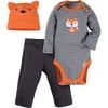 Gerber Newborn Baby Boy Long Sleeve Onesies Bodysuit, Pant & Cap, 3pc Set