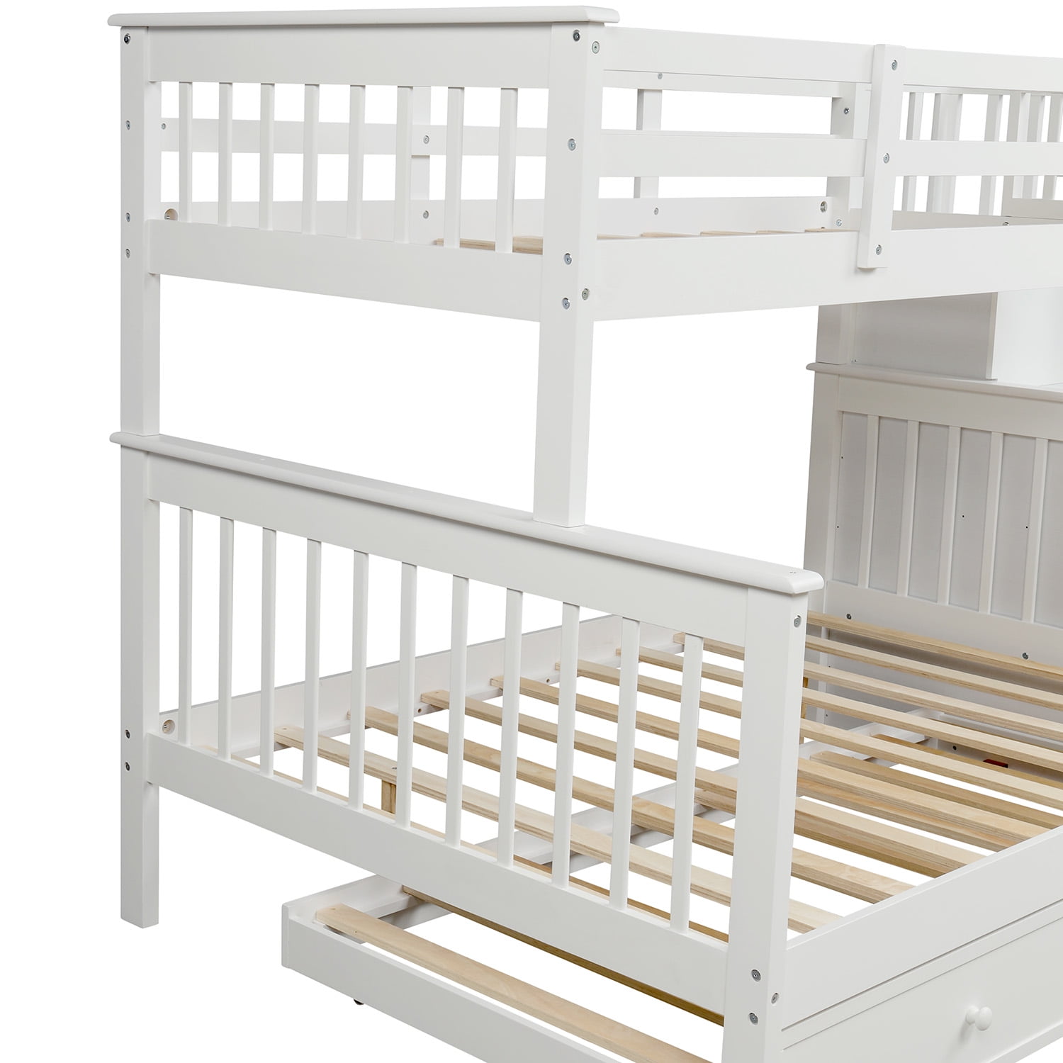 Kepooman Twin-Over-Full Modern Wooden Stairway Bunk Bed with Twin size Trundle & Storage for Bedroom Dorm, 91.73" x 54.33" x 61.4", White Kepooman Twin-Over-Full Modern Wooden Stairway Bunk Bed with Twin size Trundle & Storage for Bedroom Dorm, 91.73" x 54.33" x 61.4", White