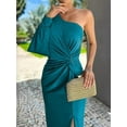 thumbnail image 5 of Women'S One Shoulder Long Sleeve High Split Cocktail Wedding Party Maxi Dress Peacock Blue XXXL, 5 of 8