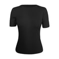 thumbnail image 5 of SNKSDGM Casual Easter Shirts for Women off The Shoulder Tops for Women Loose Women Fashion Solid Round Neck Knitted Short Sleeve Bottoming Tight Casual Top Tops for Women Work Casual Summer, 5 of 6