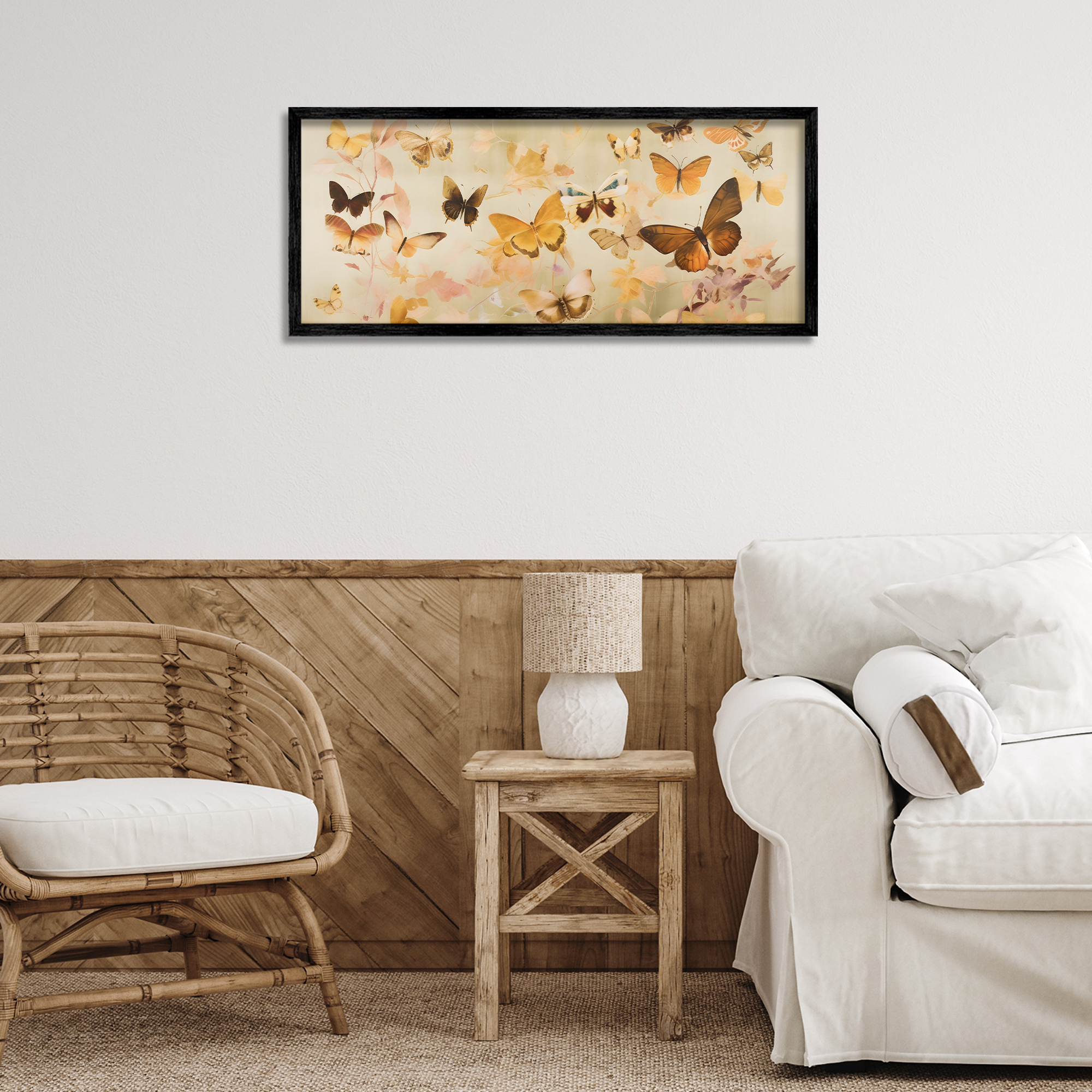 Stupell Industries Neutral Butterfly Array Animals & Insects Painting Black Framed Art Print Wall Art, 30 x 13
