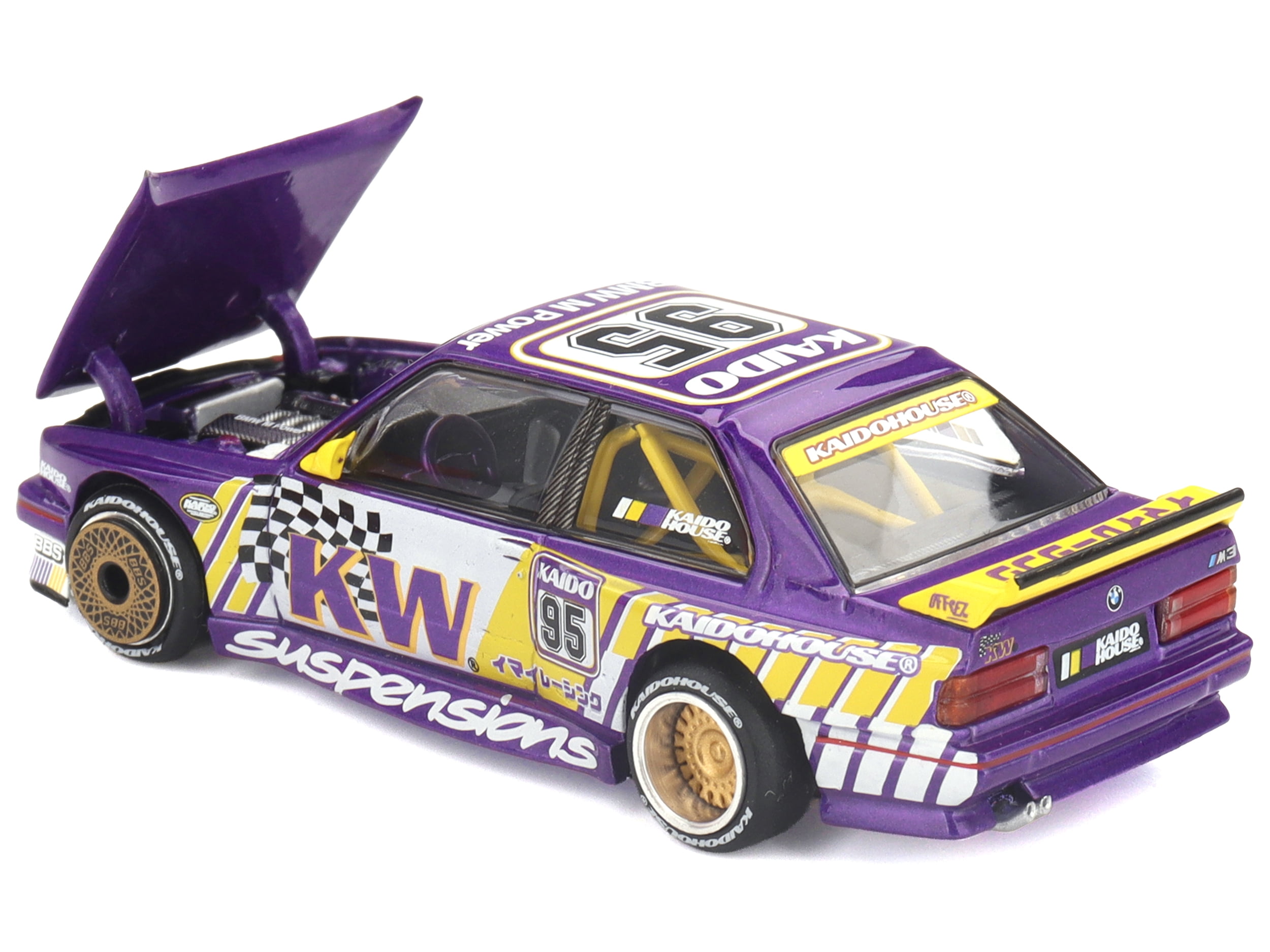 BMW M3 "Kaido KW V1" #95 Purple and Yellow with Graphics "Kaido House" Special 1/64 Diecast Model Car by Mini GT