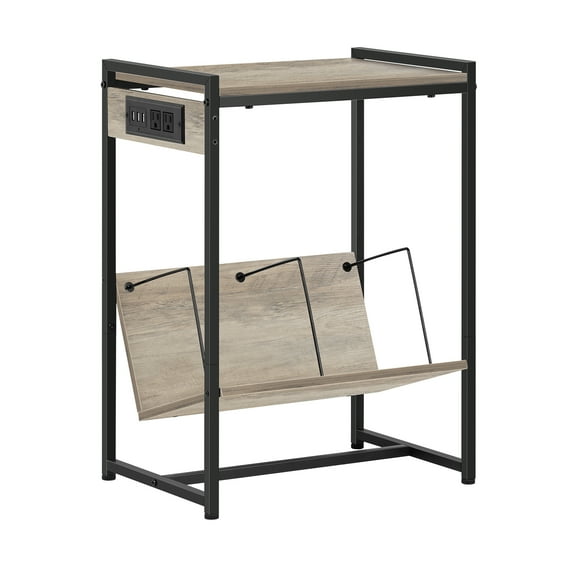 Record Player Stand with Vinyl Storage Turntable Holder with Record Storage and Charging Station Antique Vinyl Record Holder Bedside Table, Grey