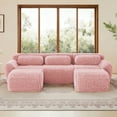thumbnail image 2 of [Luckynote]U-Shaped Boneless Sofa with Chaise, Pink, 32D High-Density Sponge, Anti-Slip Base, Deep Seat Design, for Home Theater and Study, 2 of 26