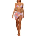 thumbnail image 1 of Conjuntos de bikini de 3 piezas para mujer INSPIRE CHIC, trajes de baño de triángulo con lazo halter y faldas de playa con pareo, colorido, tamaño pequeño, 1 of 5