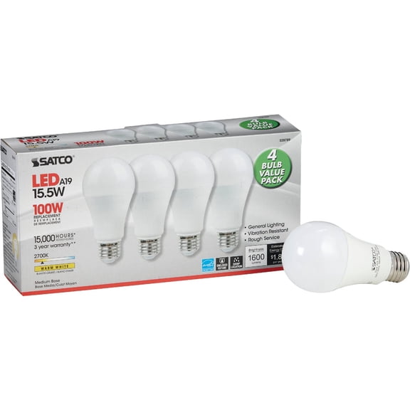 Satco S28789 Medium Light Bulb in White Finish, 4.63 inches, Frosted — Residential Use, Standard Application