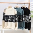 thumbnail image 4 of jsaierl Mens Sweater Knit Crew Neck Print Reindeer Print Top Long Sleeve Color Block Dressy Casual Holiday Pullover Sweater, 4 of 6