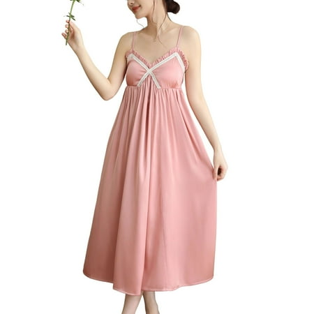 Defitshape Women s Victorian Nightgown Elastic Band Padded Lounge Dress Lingerie Chemise Slip Deep V Neck Vintage Princess Old Fashioned Lounge Dress Pink Large