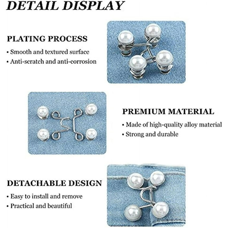 4 Sets Pearl Jean Button Pins Adjustable Waist Buckle Extender