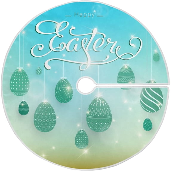 FMSHPON Easter Tree Skirt Colorful Eggs Bunny Xmas Christmas Tree Skirt Stand Mat for Holiday Party Decoration Indoor Outdoor 36 inches
