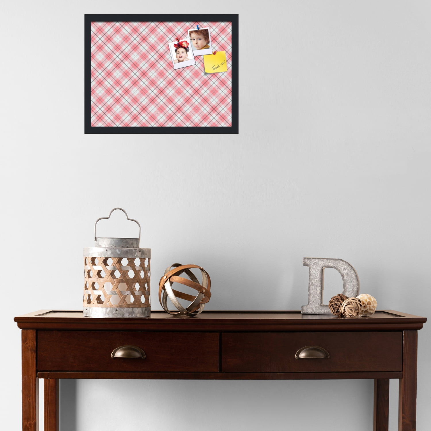 PinPix ArtToFrames 18x13 Custom Cork Bulletin Board Argyle Light Pink   Poster Board Has a Fabric Style Canvas Finish, Framed in Satin Black (PinPix-649)