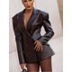 thumbnail image 1 of Chaqueta corta de piel sintética con botones y solapa para mujer, chaquetas elegantes ceñidas de manga larga, prendas de vestir exteriores elegantes para oficina para otoño, 1 of 5