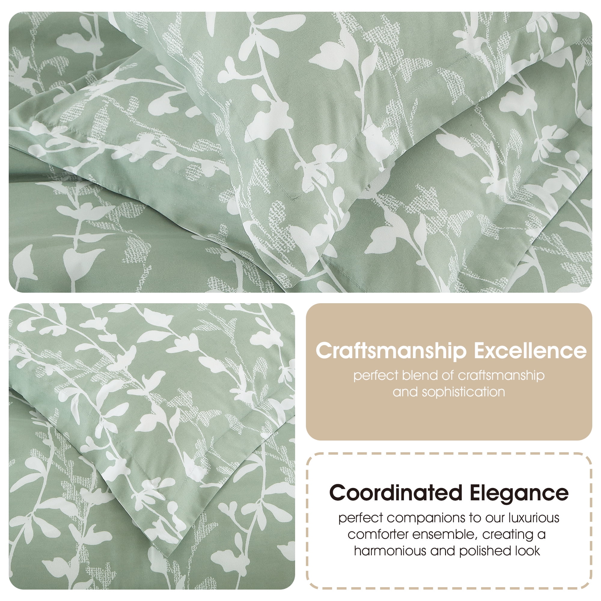 Nanshing 2 Piece Sage GreenComforter Set, Twin Size Solid Microfiber Print Bedding Set,All Season Leaves Bedding