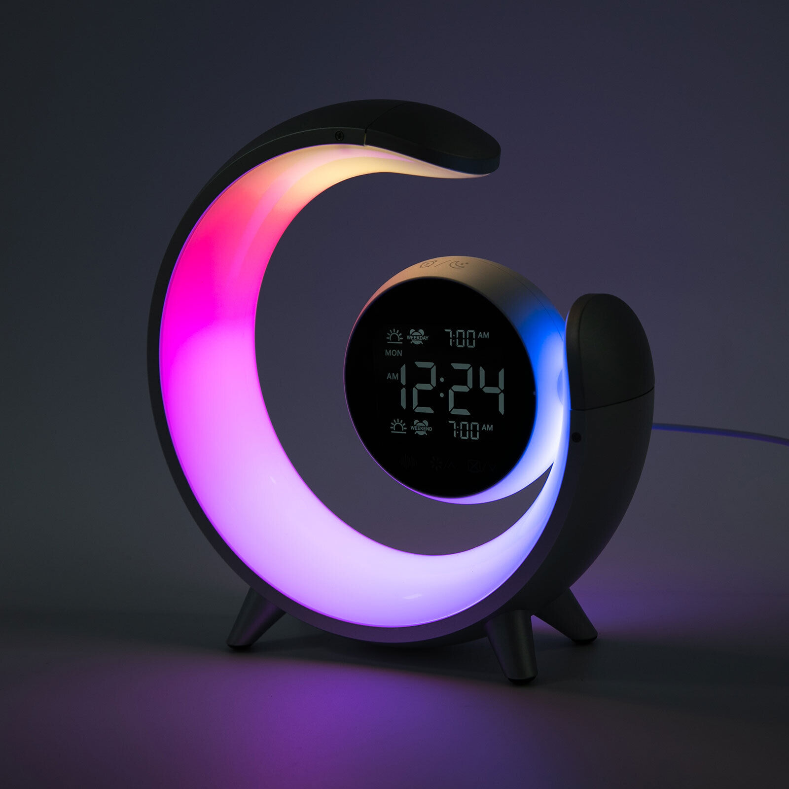 Family Children's Room Round Bedside Night Light Wireless Bedside Lamp Atmosphere LED Lamp with Bluetooth Speaker & Alarm Clock Night Light Bedroom Night Lamp