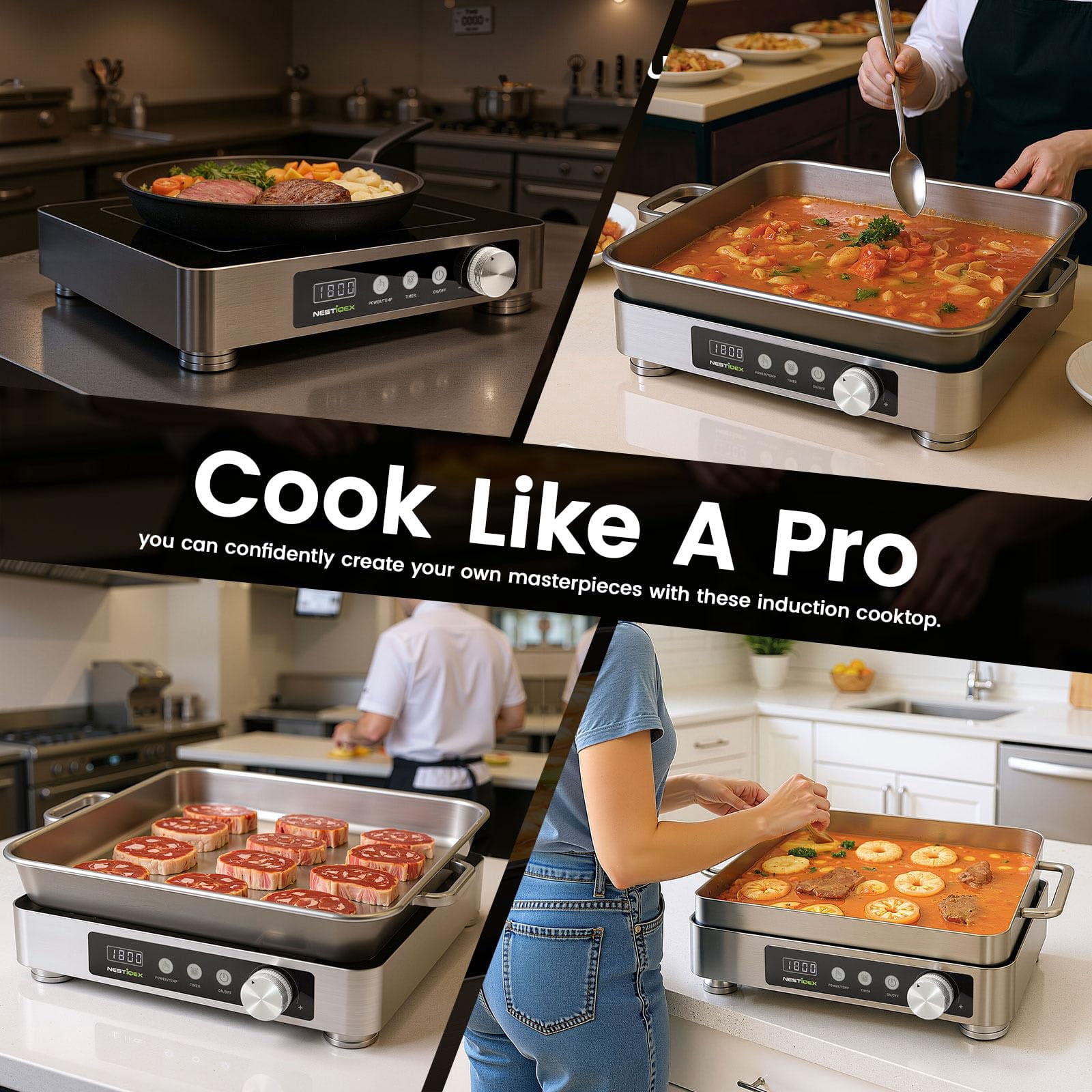 Nestiqex 1800W 85V~120V Induction Cooktop Commercial Electric Stove Large 11.8-inch Heating Coil  Stainless Steel Countertop Burner