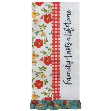 Country Fresh Family Lasts a Lifetime Embroidered Kitchen Tea Towel Cotton