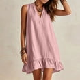 thumbnail image 5 of Admvng Women's Dresses Ruffle Hem Sleeveless V Neck Casual Linen Summer Dress, 5 of 7