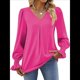 thumbnail image 1 of Blusas de Larga para Mujer 2025, Elegantes, Informales, con Cuello en V, Tipo Túnica, Blusa Holgada de para el Trabajo. Rosa Roja L, 1 of 5