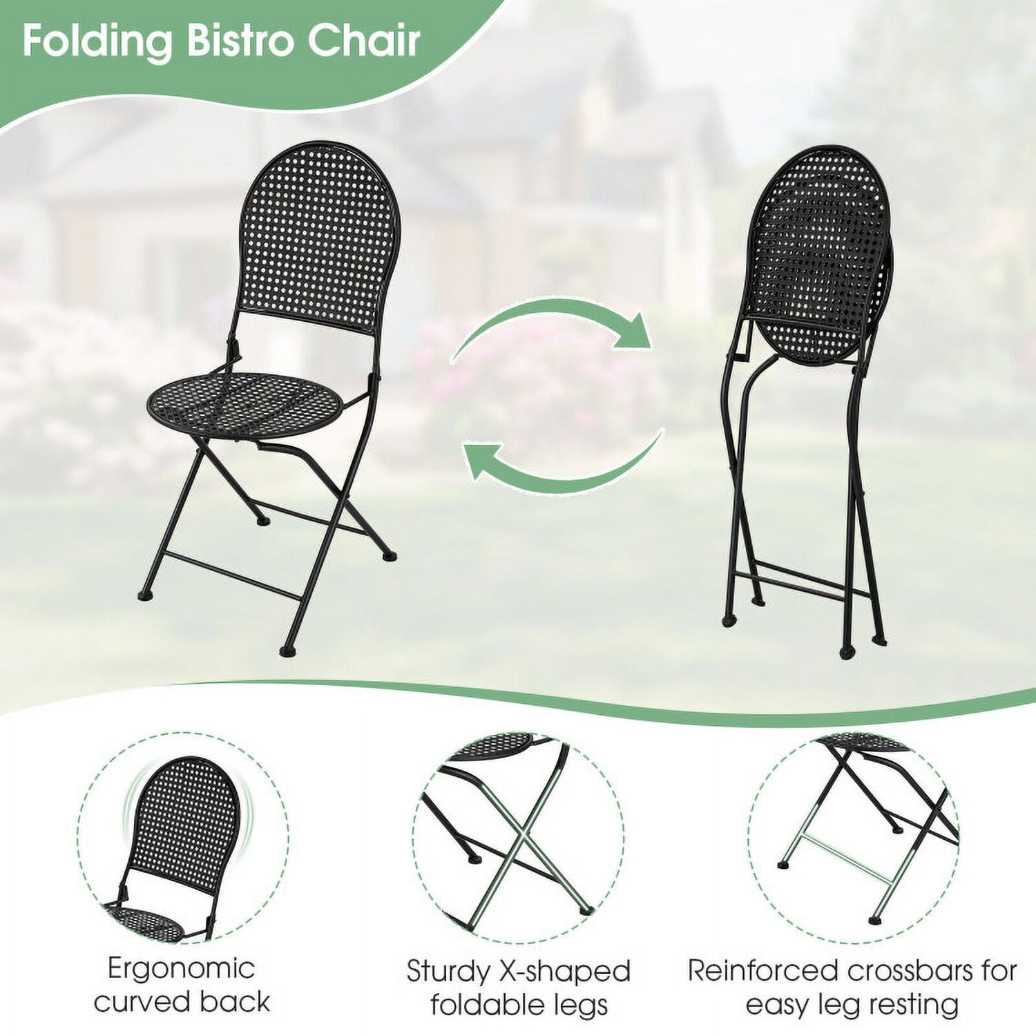 Aimee Lii 3 Pieces Patio Bistro Set Outdoor Conversation Furniture Table and Folding Chair, Outdoor Patio Furniture